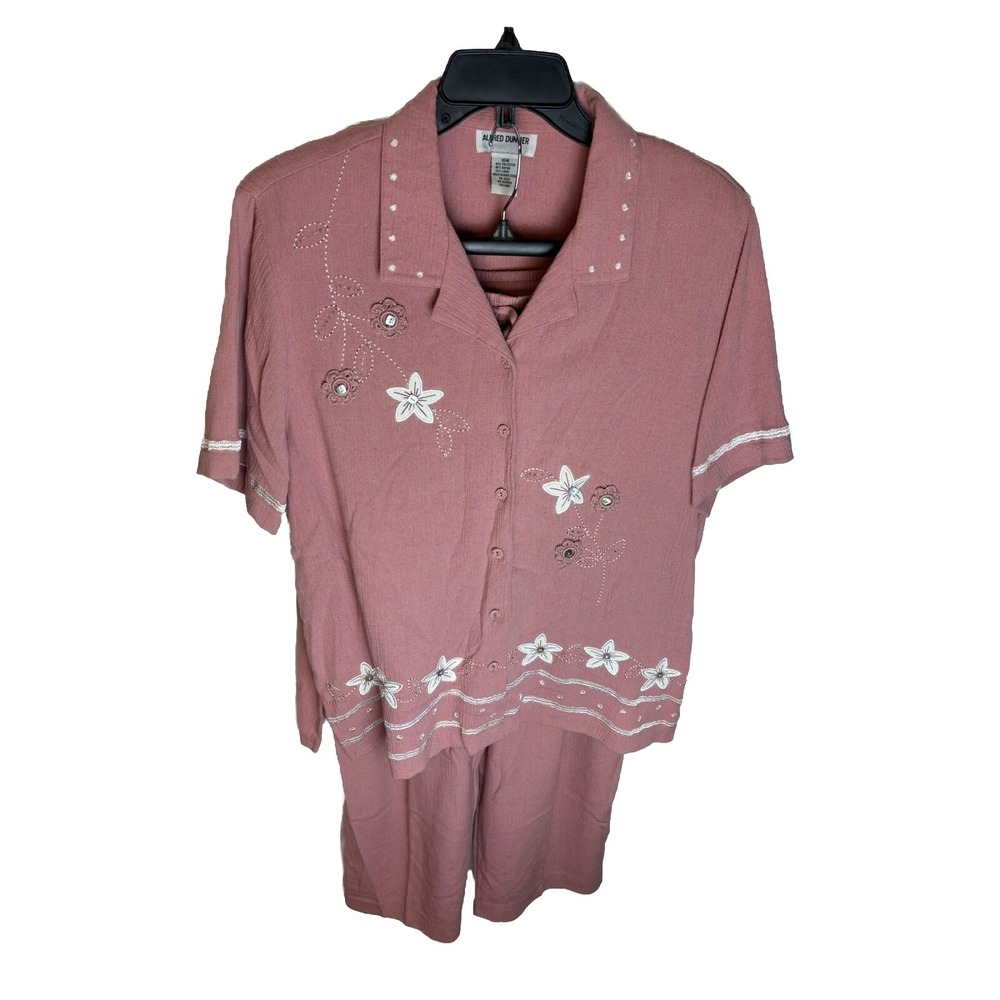 Alfred Dunner Set Blouse Women Pink Short Sleeve Top 16w Pants 20W